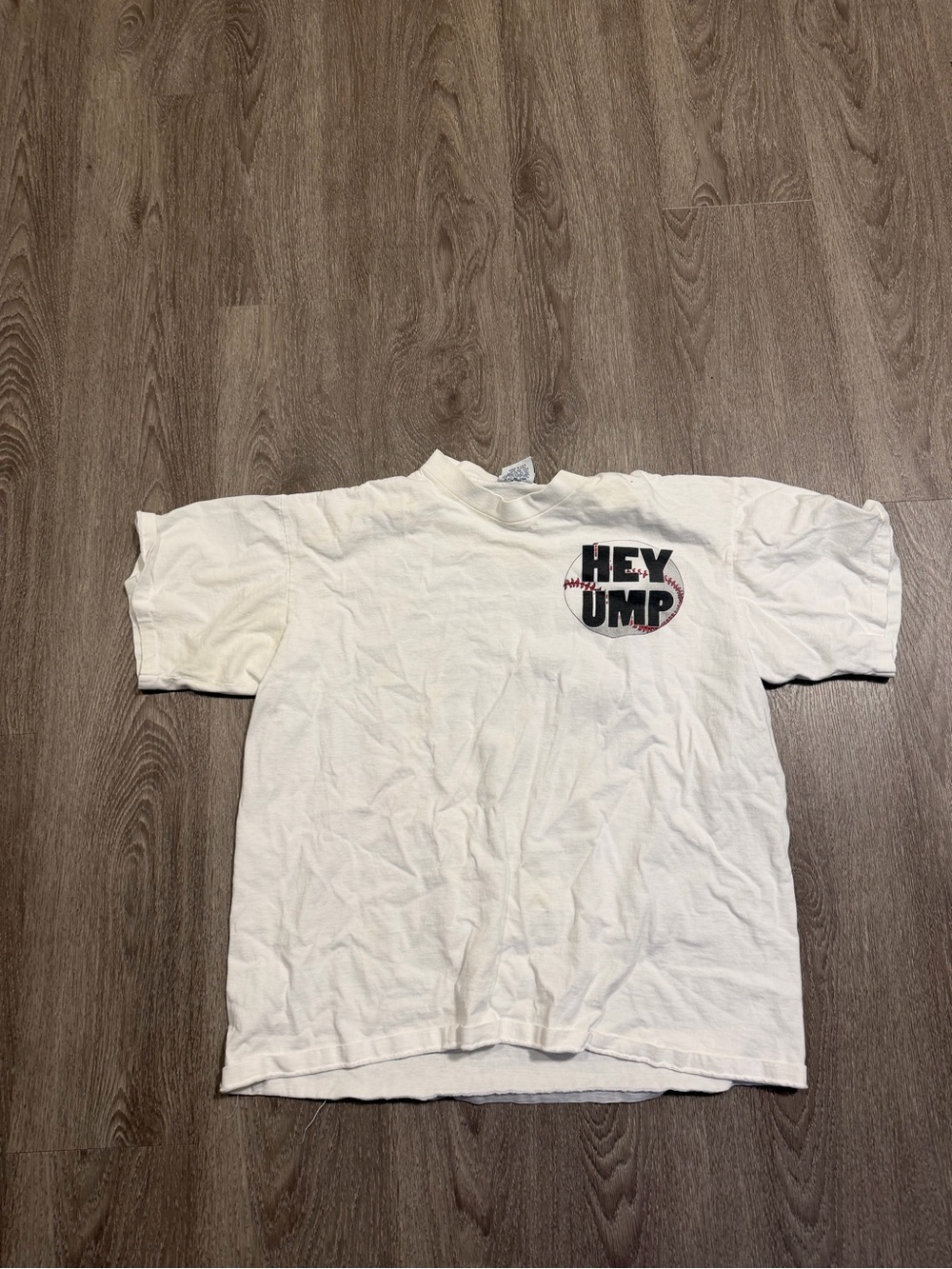 VINTAGE 90s Hey Ump T Shirt Mens L White Baseball CYRK Tag